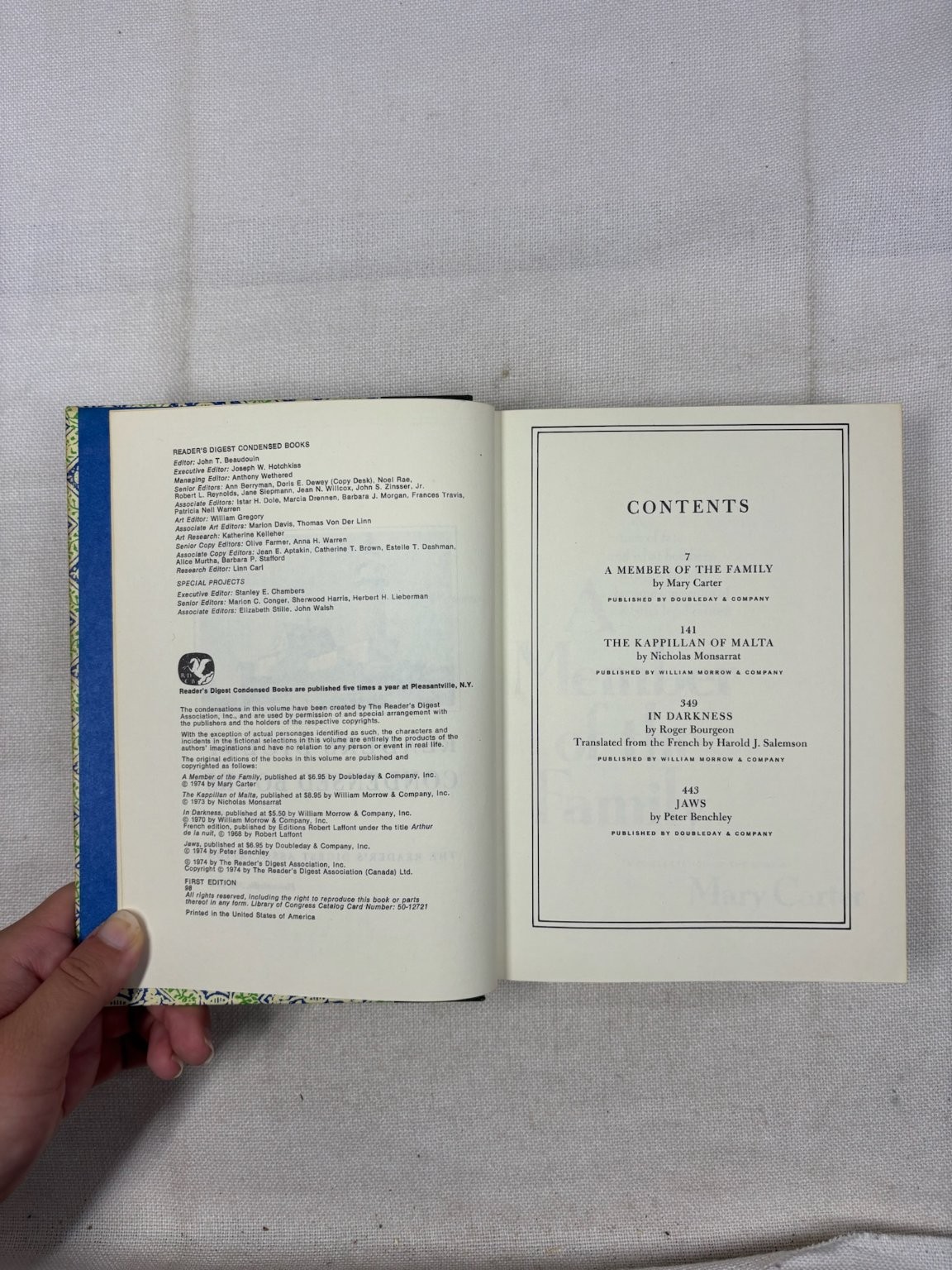 Reader&rsquo;s Digest Condensed Books Vol 2 1974 Jaws Peter Benchley First Edition
