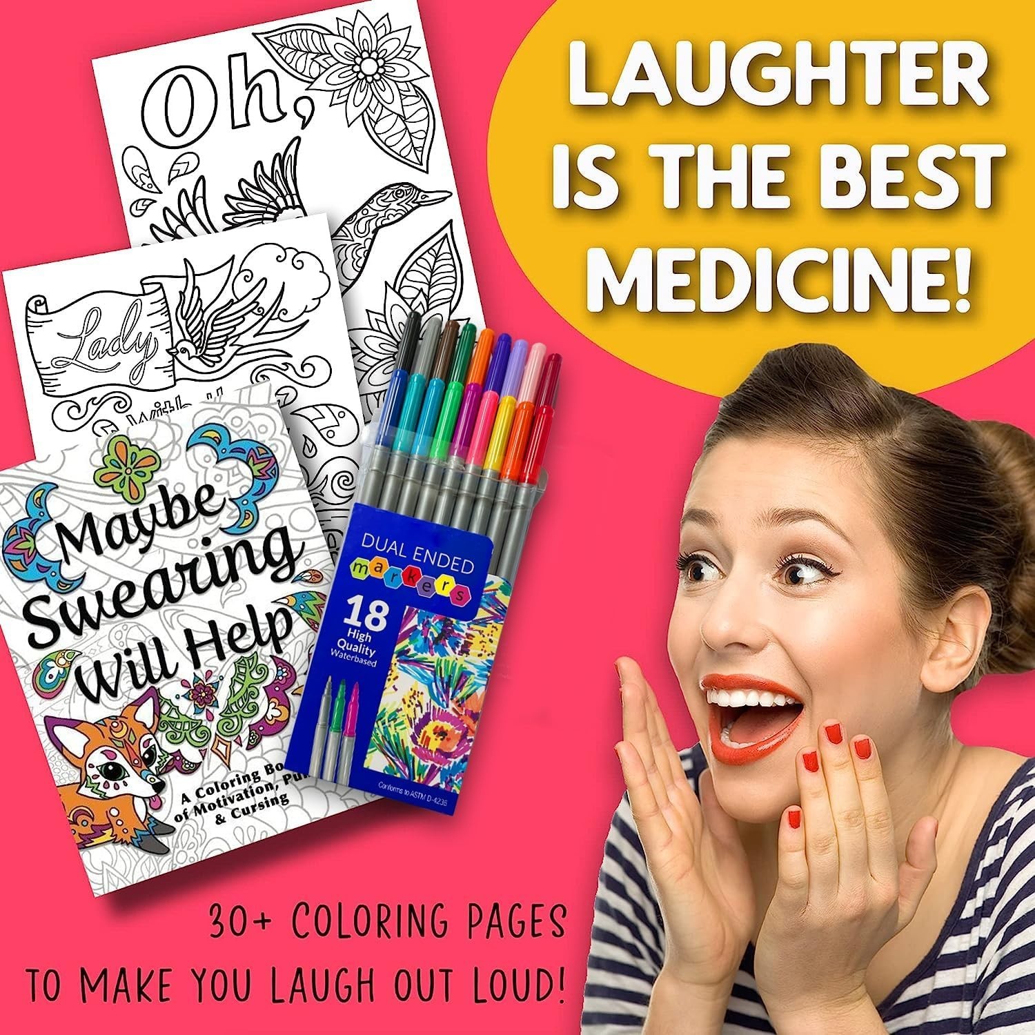 Adult Coloring Book Set with Markers Swear Words Anxiety Relief 30 pcs