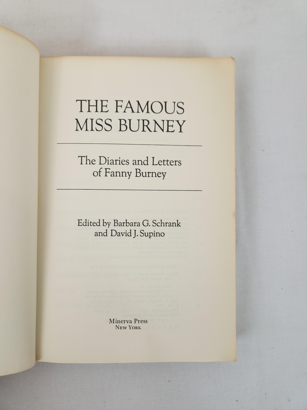 The Famous Miss Burney The Diaries & Letters of Fanny Burley by Schrank, Supino