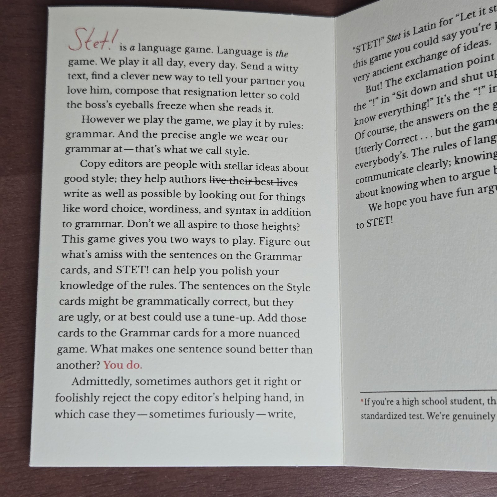 STET! Dreyer&rsquo;s English : A Game for Language Lovers – Grammar Trivia Card Game