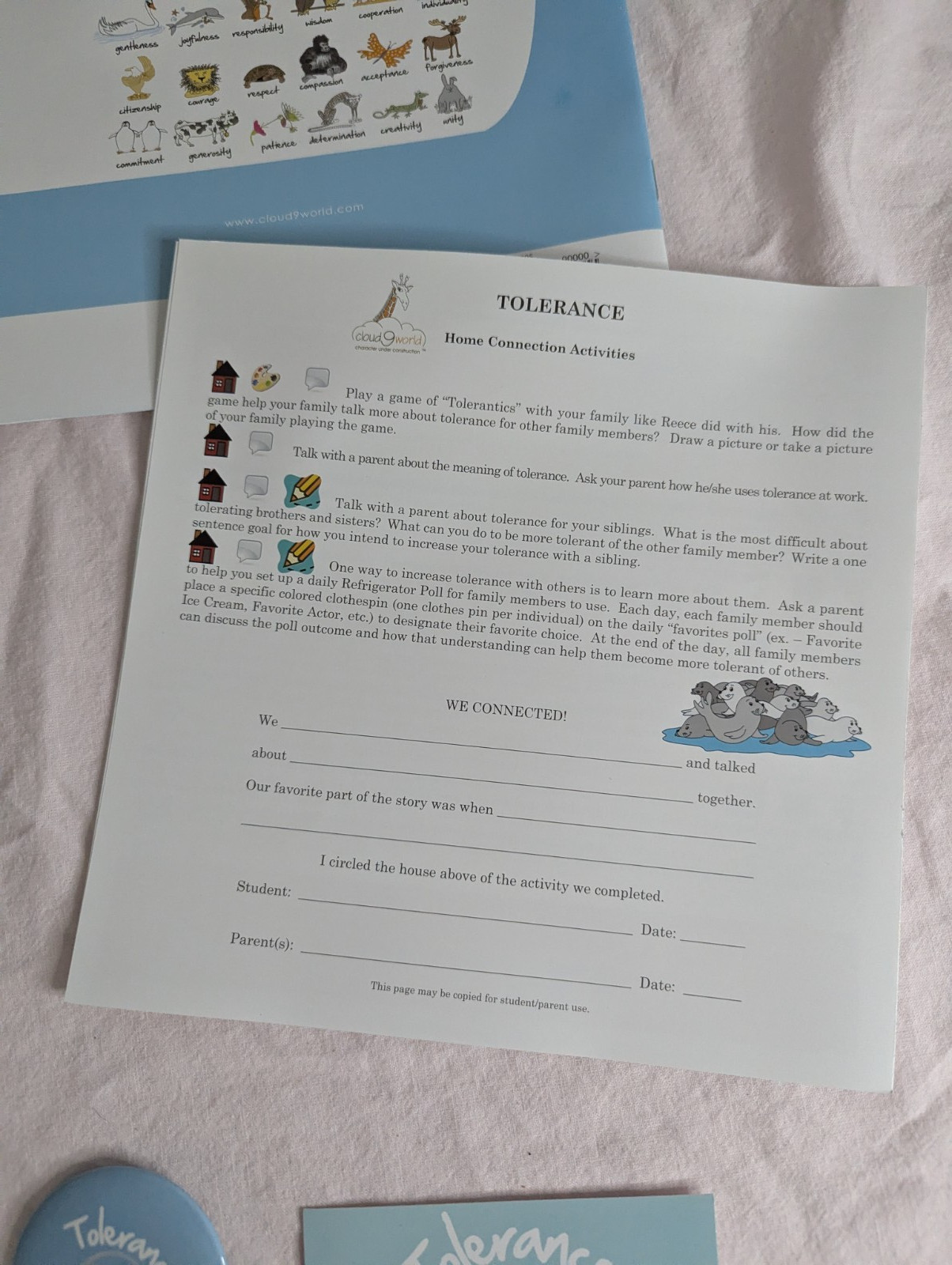 Home School Teachers Cloud 9 world character book TOLERANCE k-1st poster kit