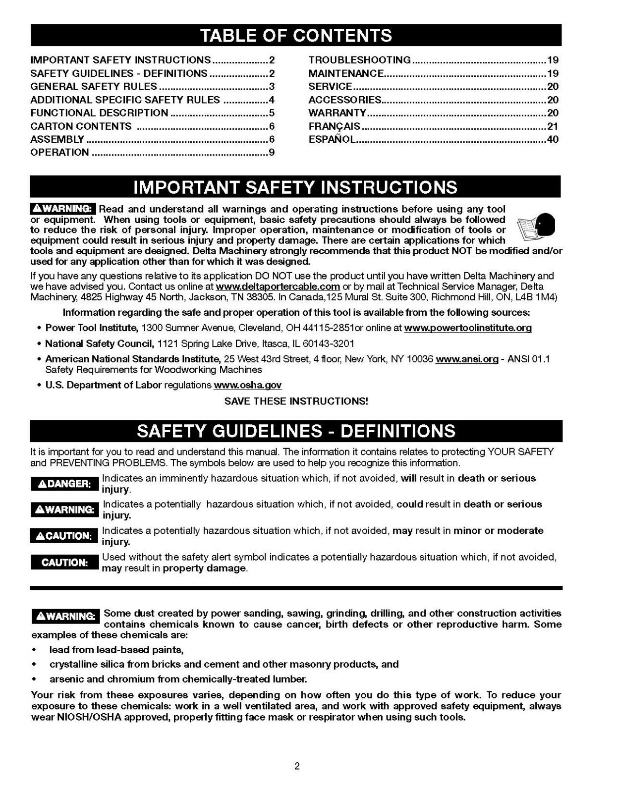Delta DC-580 20&Prime; Planer 22-450 22-451 Instruction Manual SPIRAL BOUND