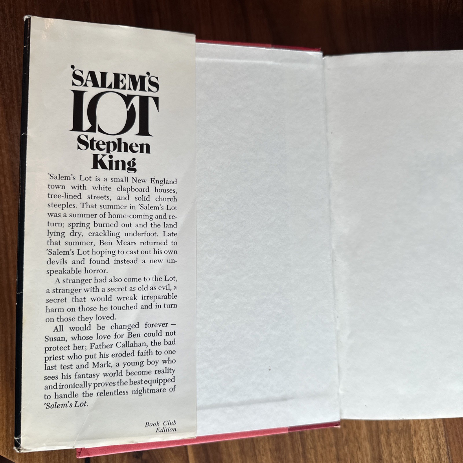 &lsquo;SALEM&rsquo;S LOT by Stephen King (1975, Hardcover) 1st Ed 1st Print BCE 039 Gutter