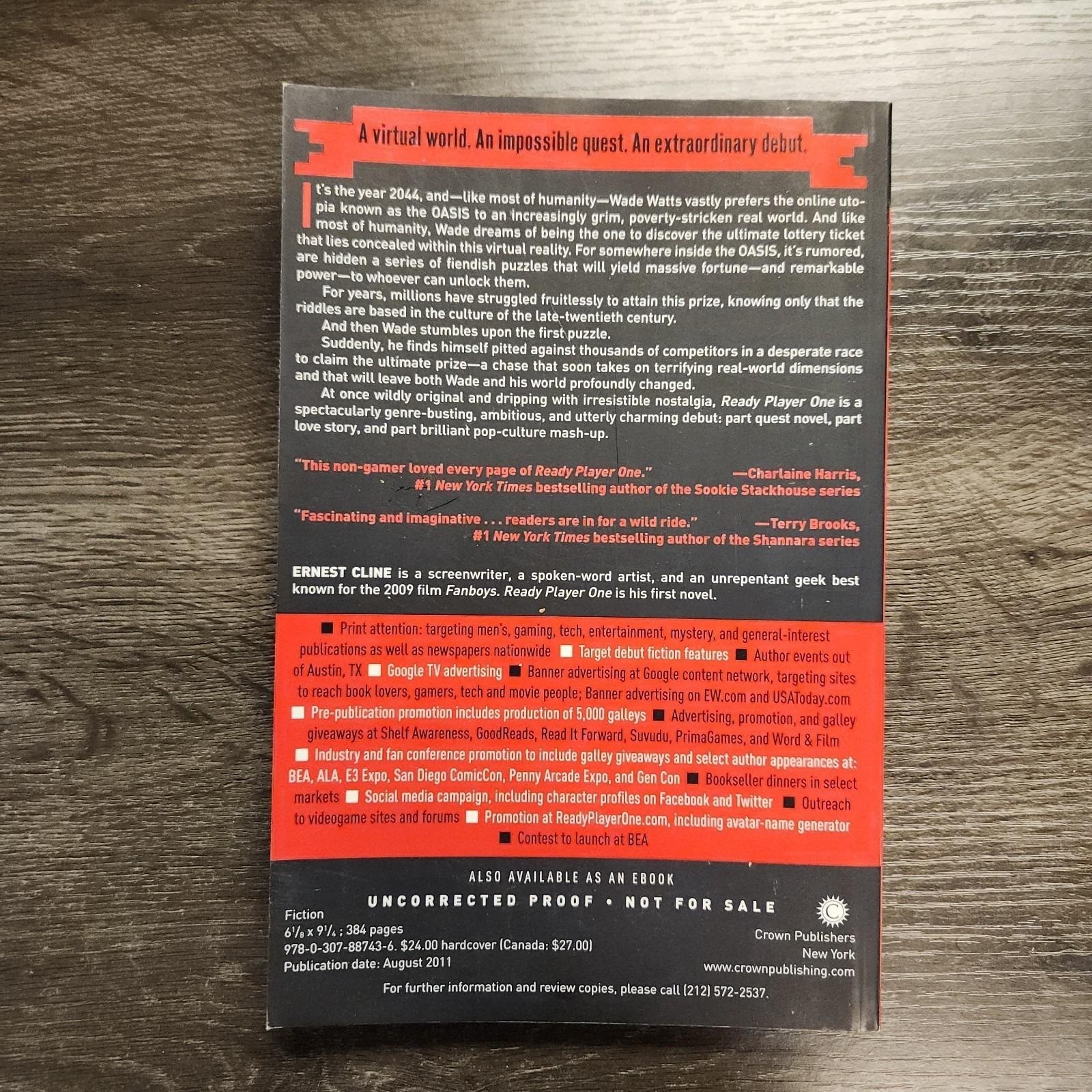 Ready Player One Ernest Cline Advance Reader&rsquo;s Edition RARE Uncorrected Proof VG