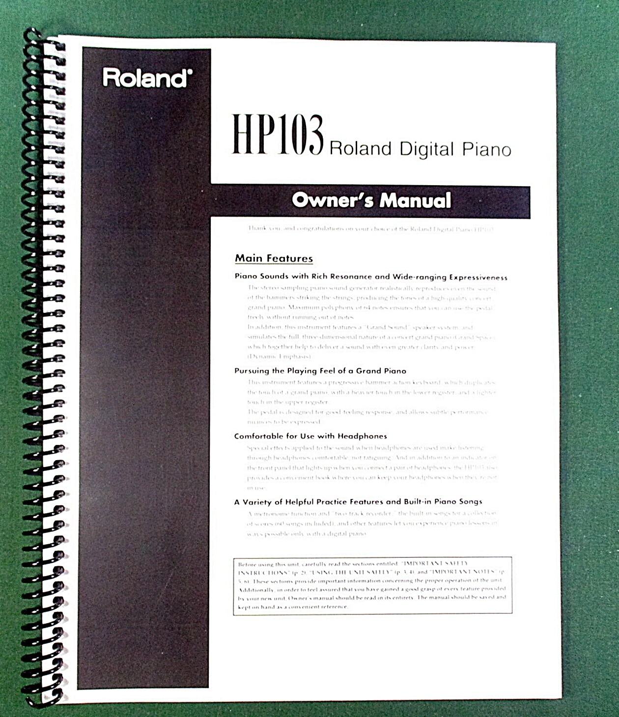 Roland HP-103 Owner&rsquo;s Instruction Manual: 56 Pages & Protective Covers!