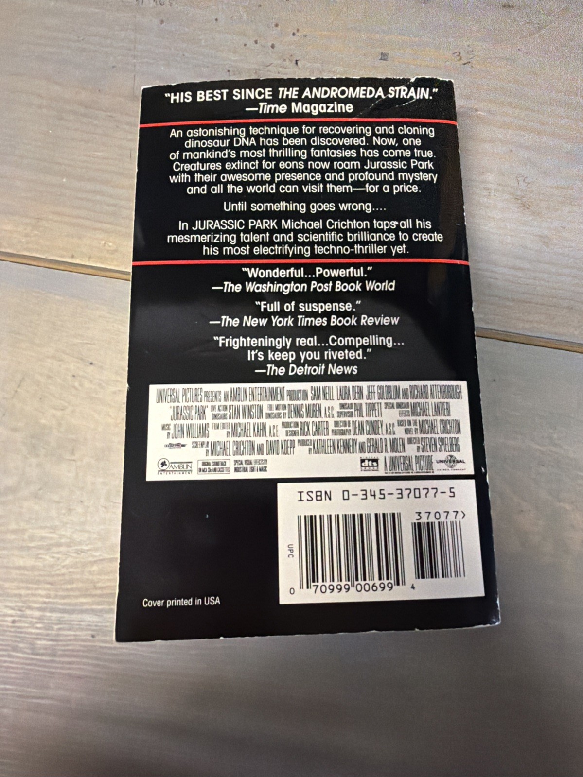 Jurassic Park by Michael Crichton (1993, Paperback, Ballantine Books)