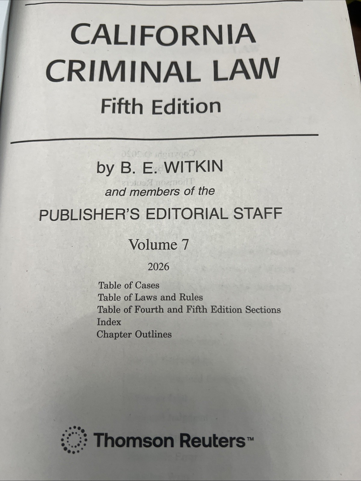 California Criminal Law 5th Edition Vol 7 WITKIN 2026
