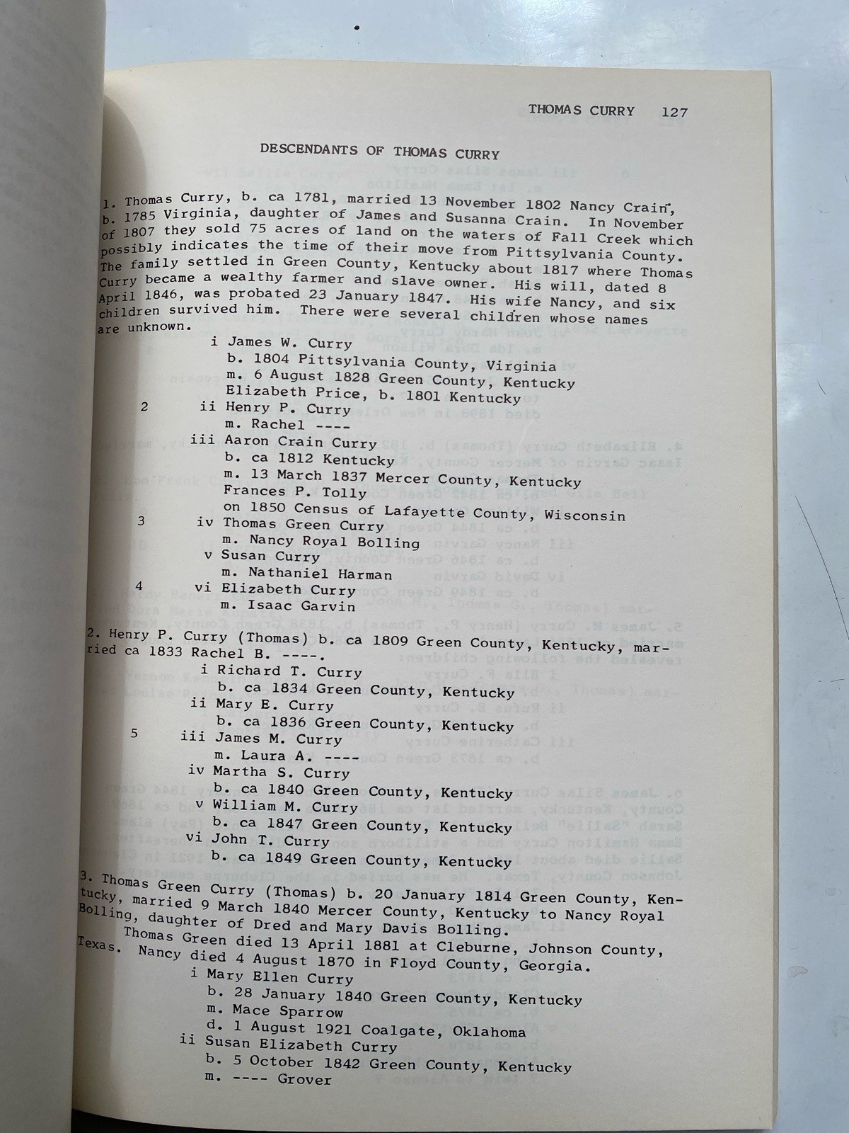 Curry Cousins 1785 To 1974 Carolyn Reeves Ericson Genealogy PB