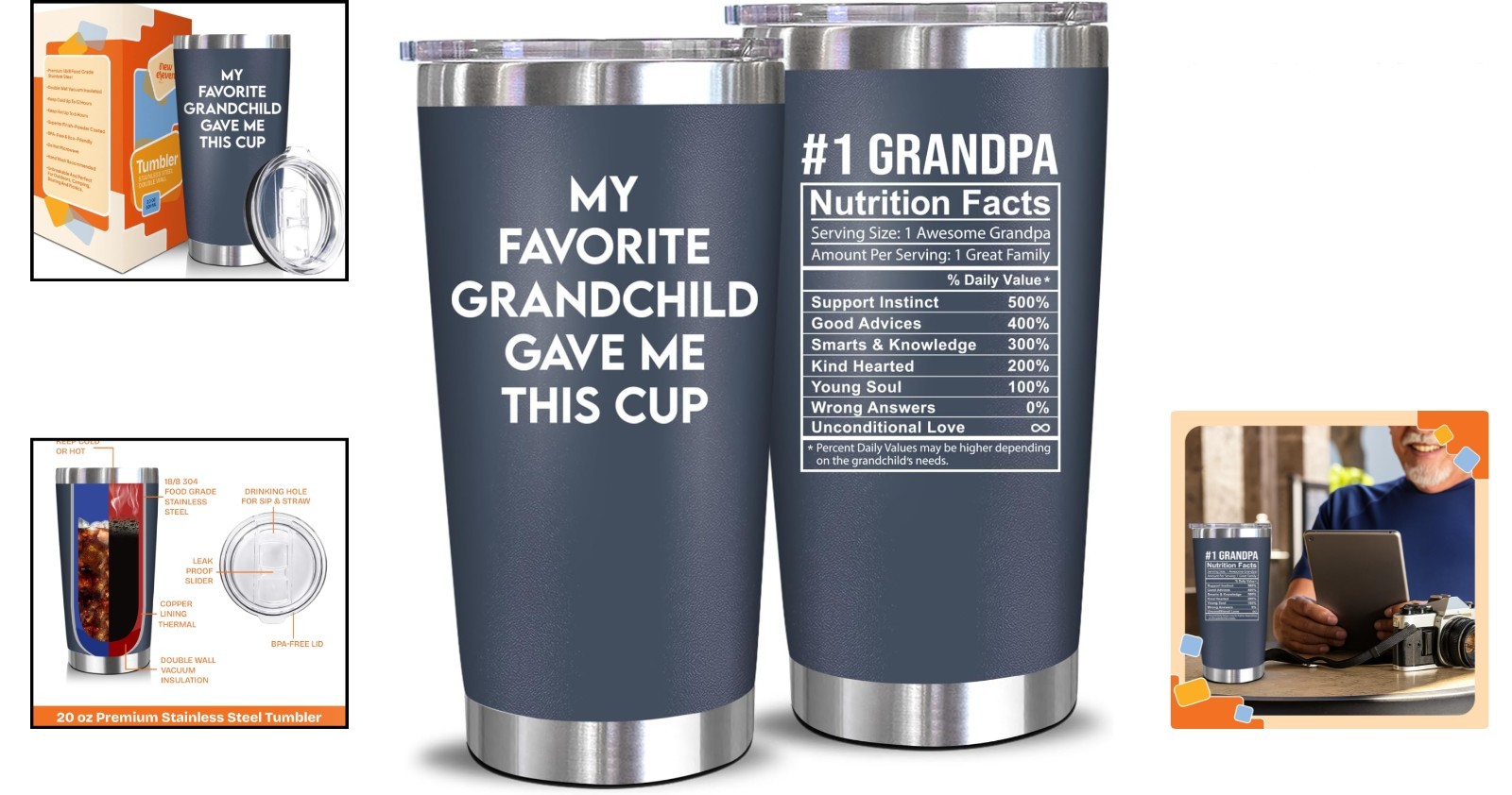 20 Oz BPA-Free Steel Tumbler – Perfect Gift for Grandfather&rsquo;s Birthday & More