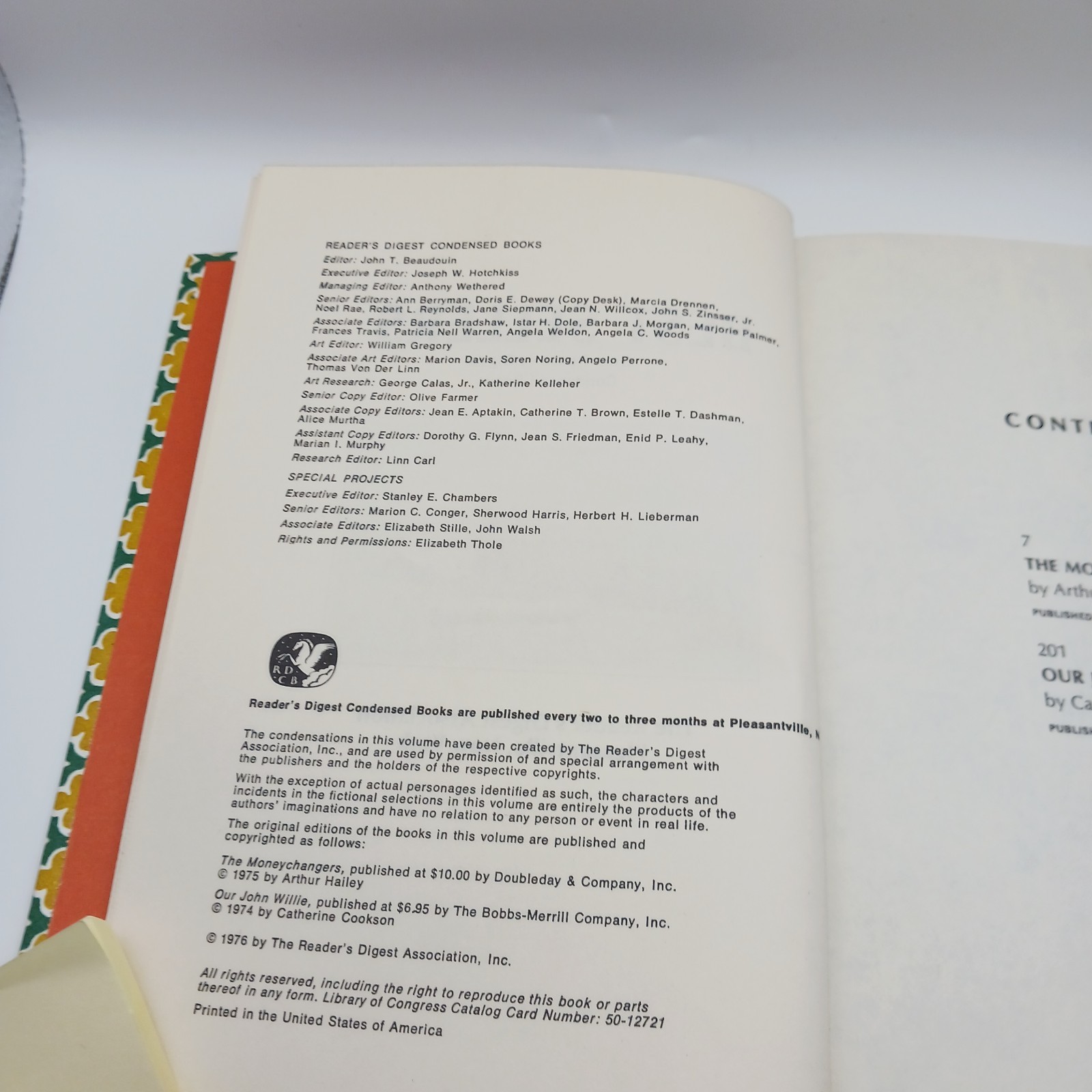 1976 Best Sellers Reader&rsquo;s Digest Condensed Books-Money Changers/Our John Willie