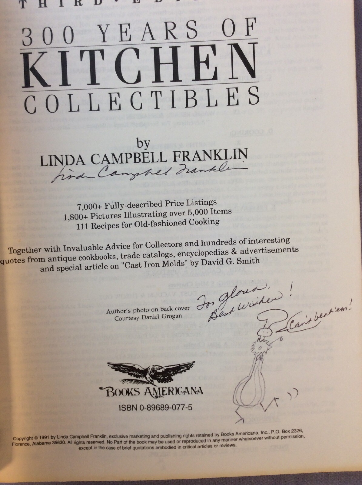 300 Years Kitchen Collectibles SC 3rd Edition 1991 Signed Linda C Franklin #223F