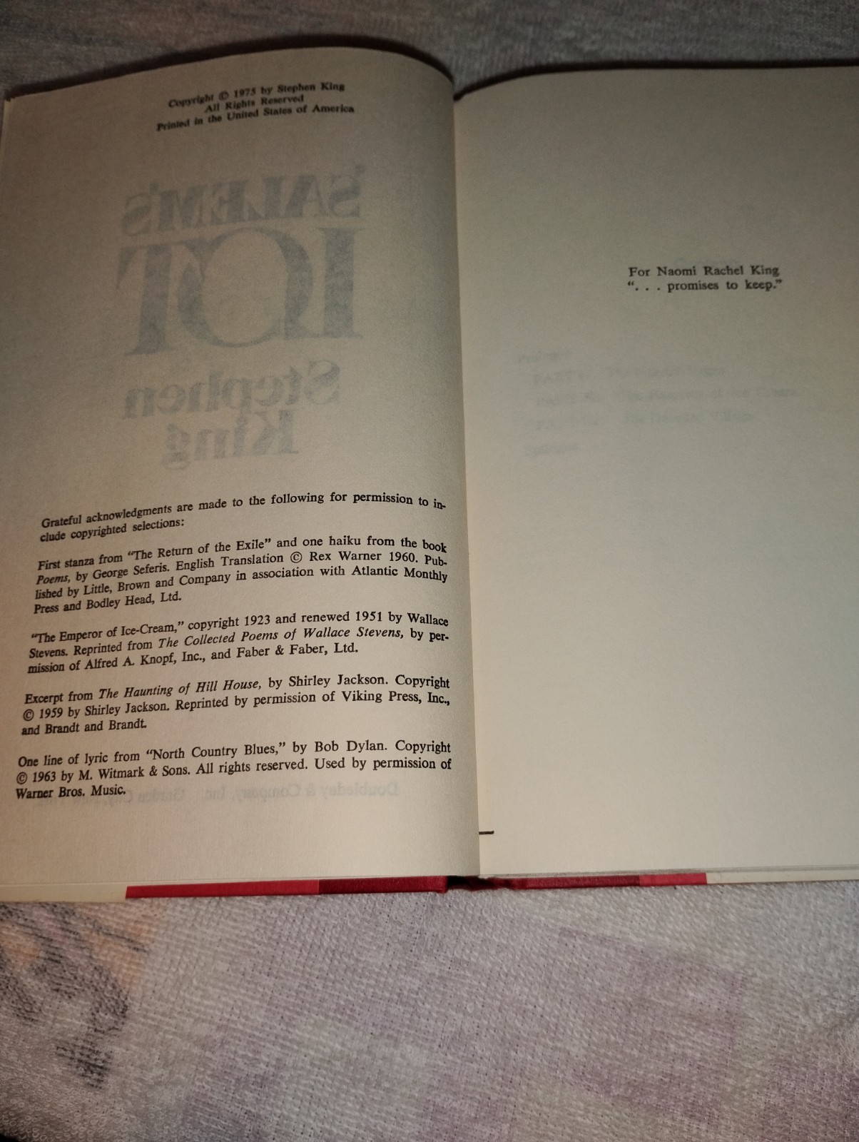 SALEM&rsquo;S LOT HC DJ Stephen King First Book Club Edition BCE 1975