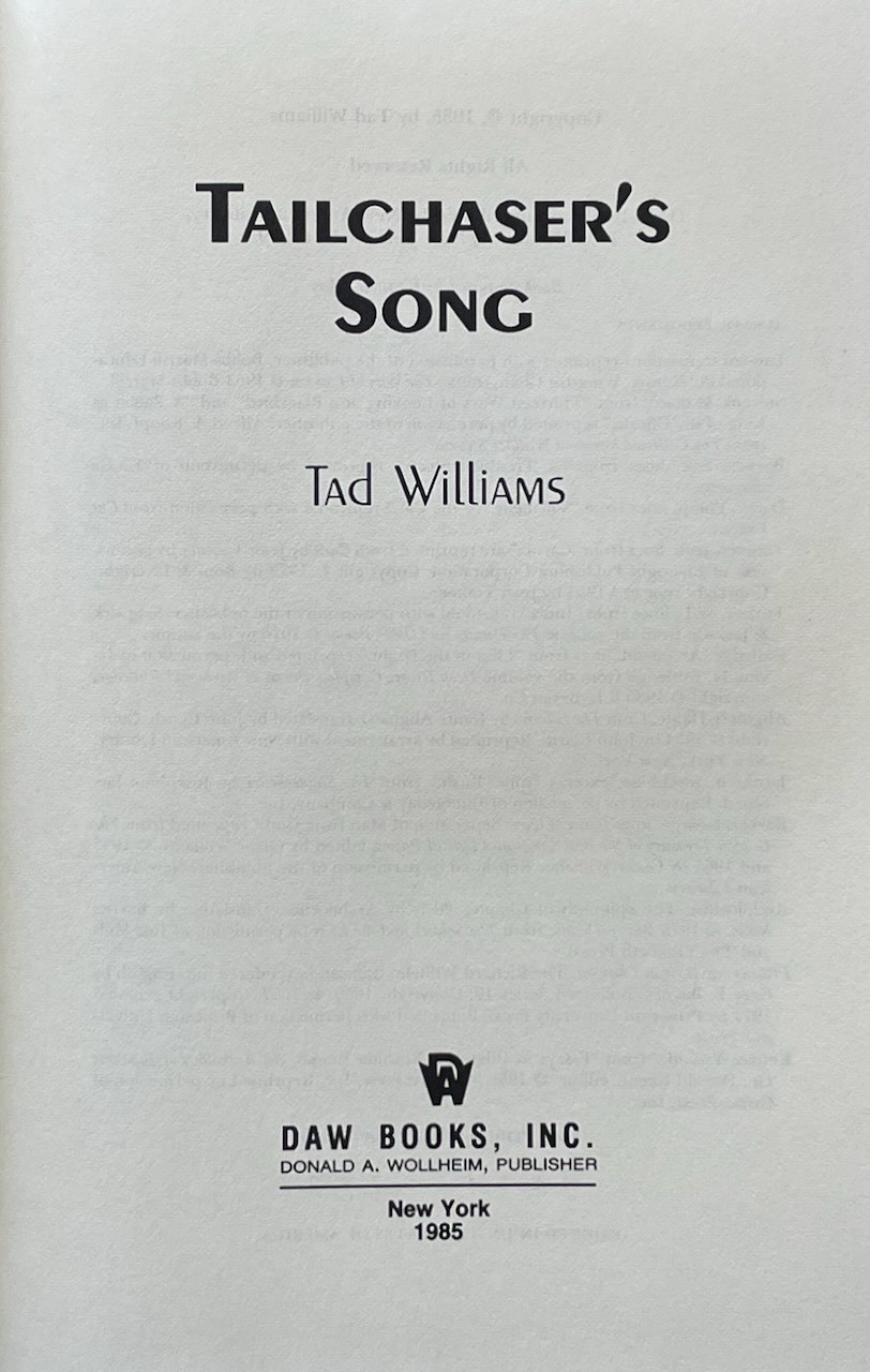 Tailchaser&rsquo;s Song / Tad Williams / DAW HC DJ 1st/1st VG