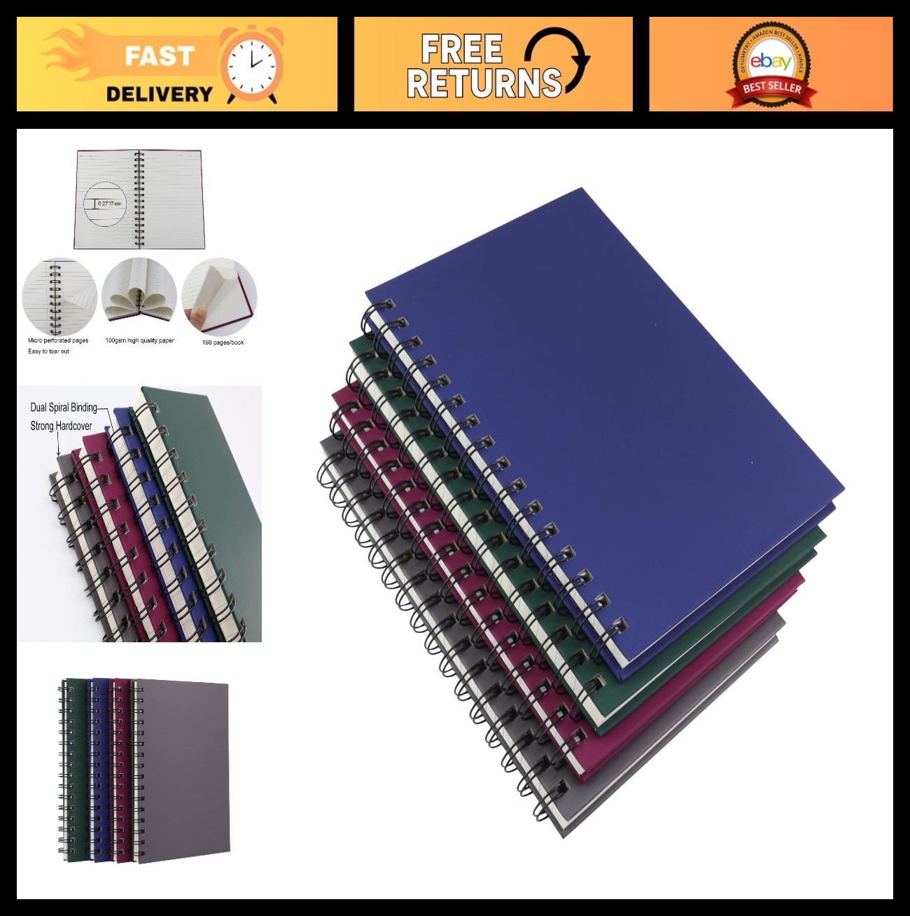4 Pack A5 Spiral Notebooks – 160 Pages, Hardcover, College Ruled, 5.7&Prime; x 8.5&Prime;, A