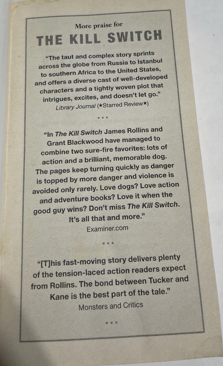 Book Pre-used Lot of 4:The Kill Switch, Deep Fathom, Subterranean, Altar Of Eden
