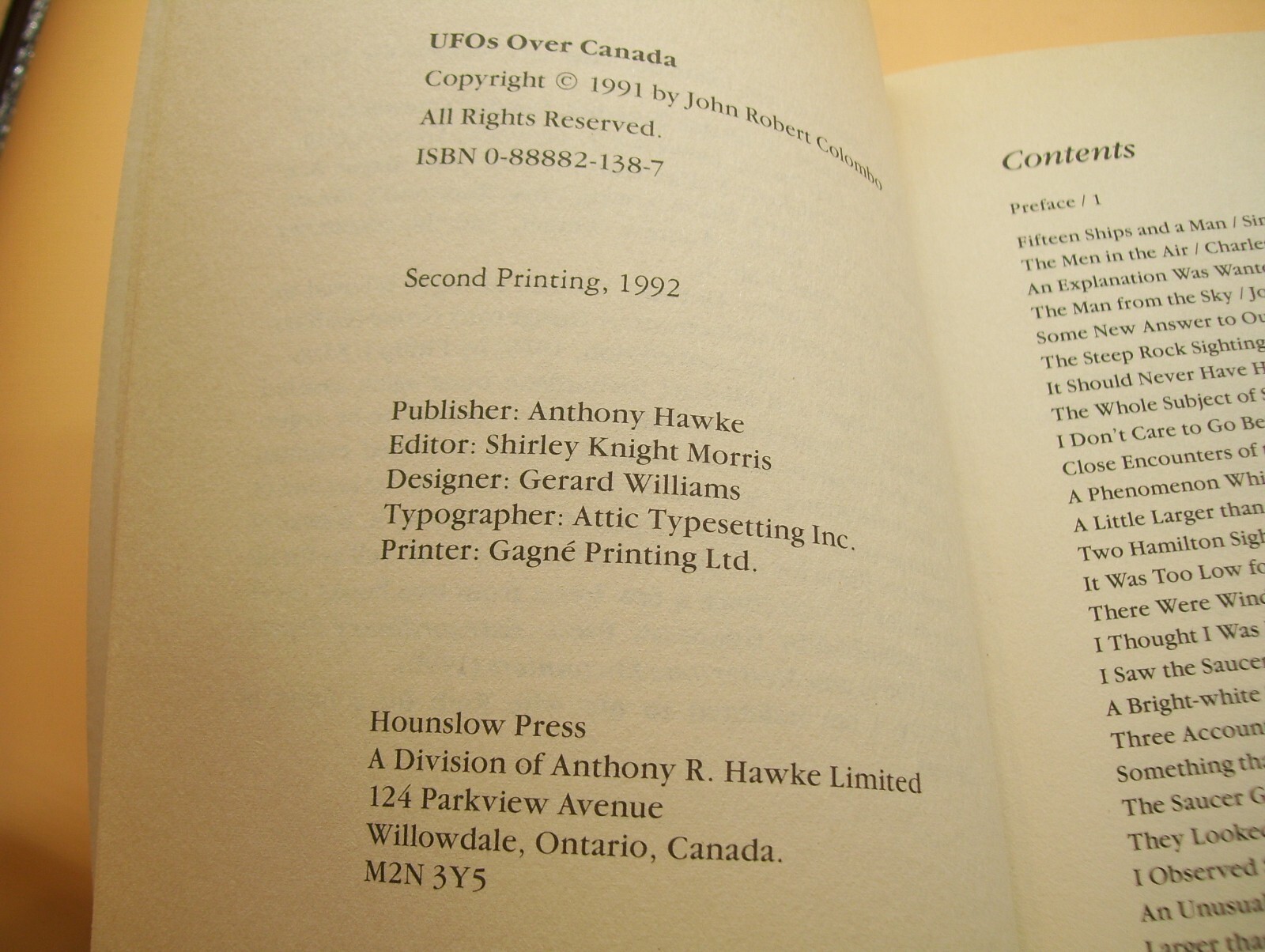 1992 UFO&rsquo;s Over Canada PB Book Personal Sightings Close Encounters Aliens UFO