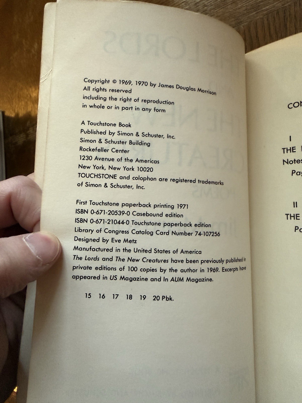 Vintage 1971 Jim Morrison The Lords And The New Creatures Poems 1st Touchstone