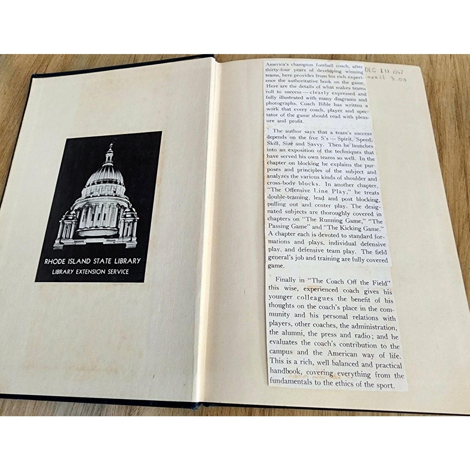 1947 Championship Football Dana X. Bible First Edition Prentice Hall *