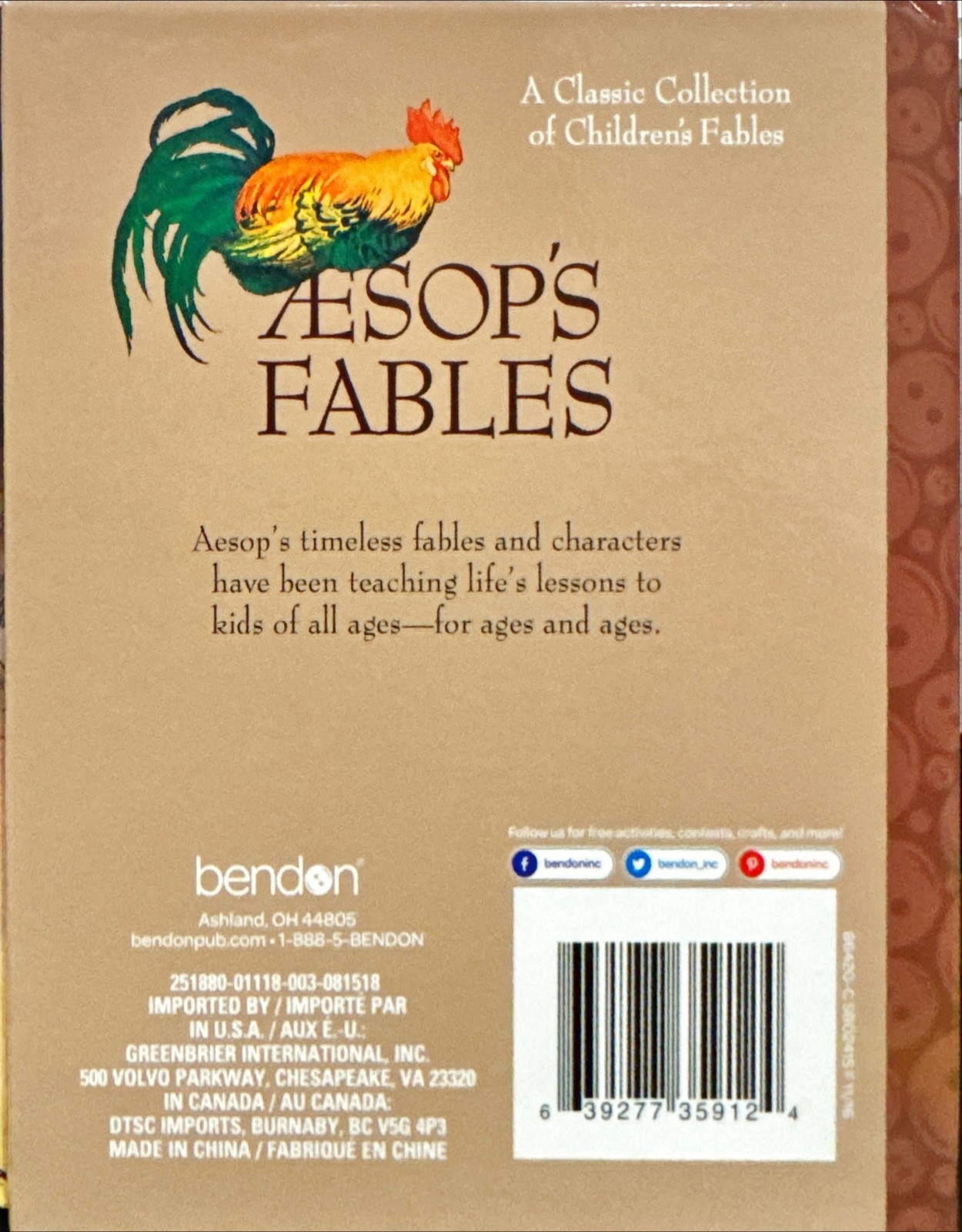 AESOP&rsquo;S FABLES, A Classic Collection of Children&rsquo;s Fables, hardcover by Bendon