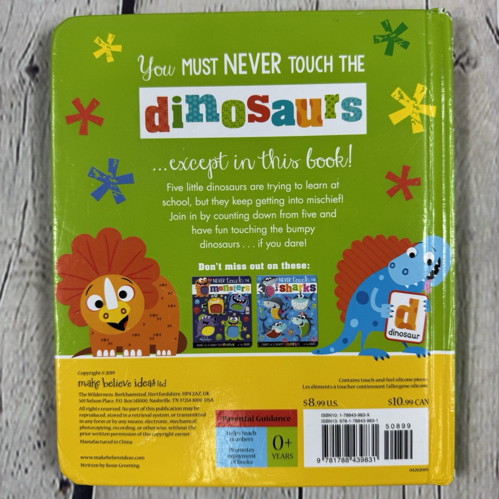 Never Touch the Dinosaurs by Greening Rosie Baby Kids Toddler Hard Board Book