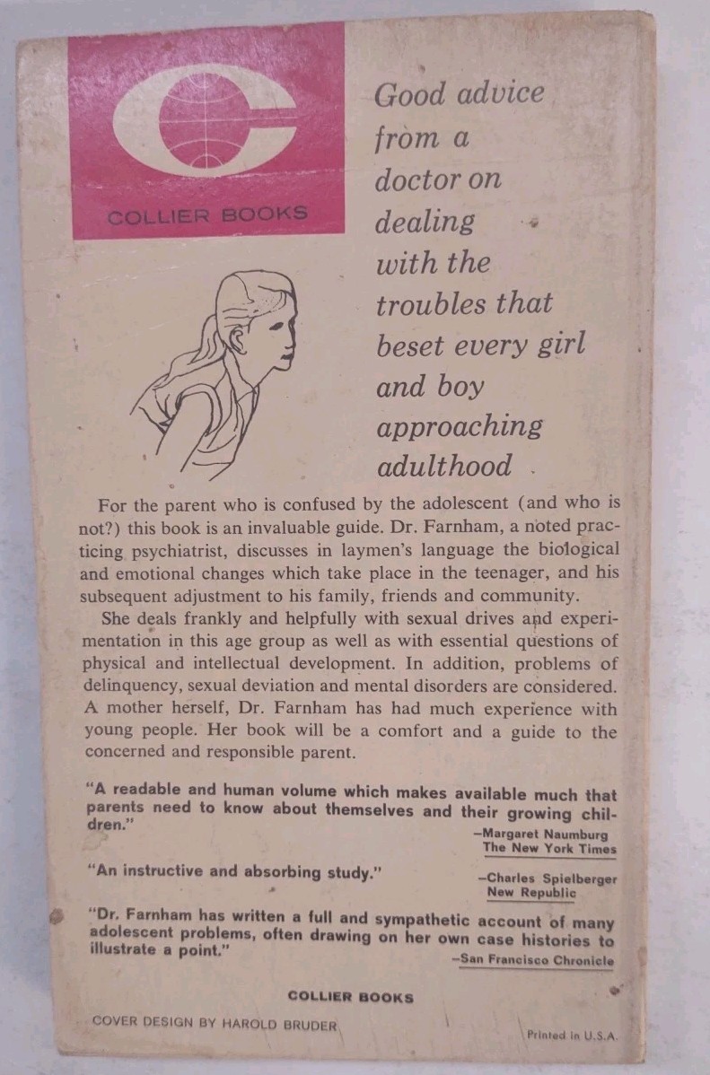 The Adolescent ~ Marynia F Farnham ~ 1962 1st Collier PB