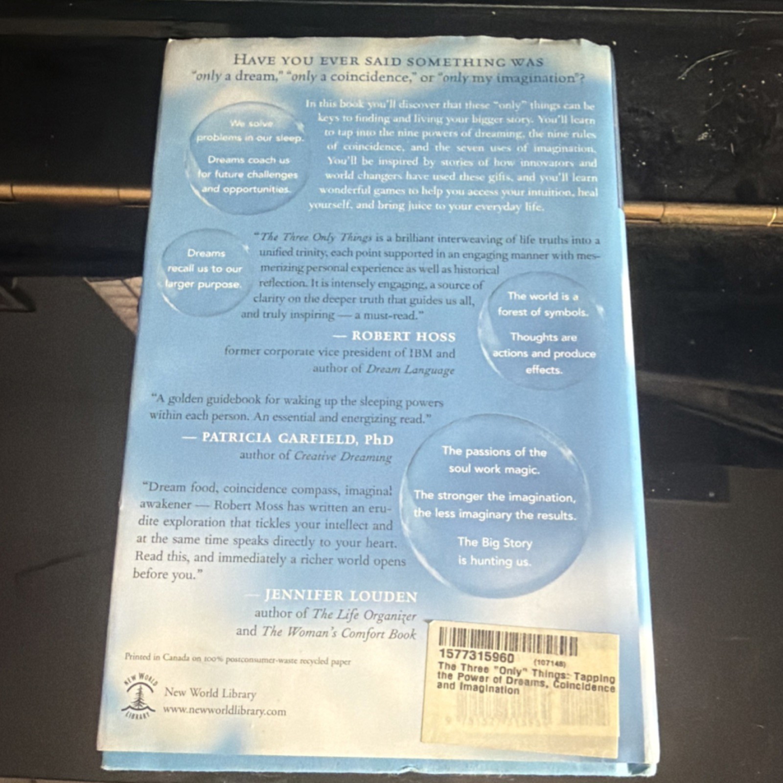 Robert Moss The Three « Only » Things Trade Paperback Self-Help New World Library