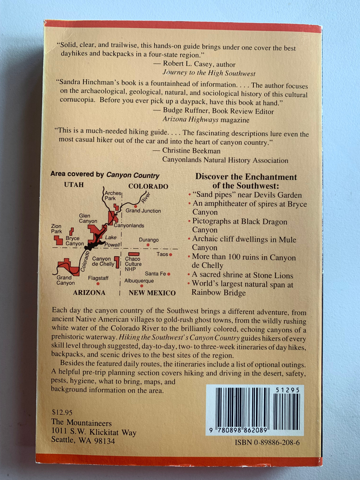 HIKING THE SOUTHWEST&rsquo;S CANYON COUNTRY SANDRA HINCHMAN GRAND 255 PAGES
