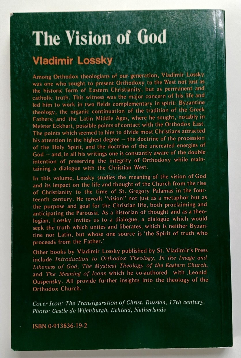 The Vision of God by Vladimir Lossky (St. Vladimir&rsquo;s Siminary, 1983) PB