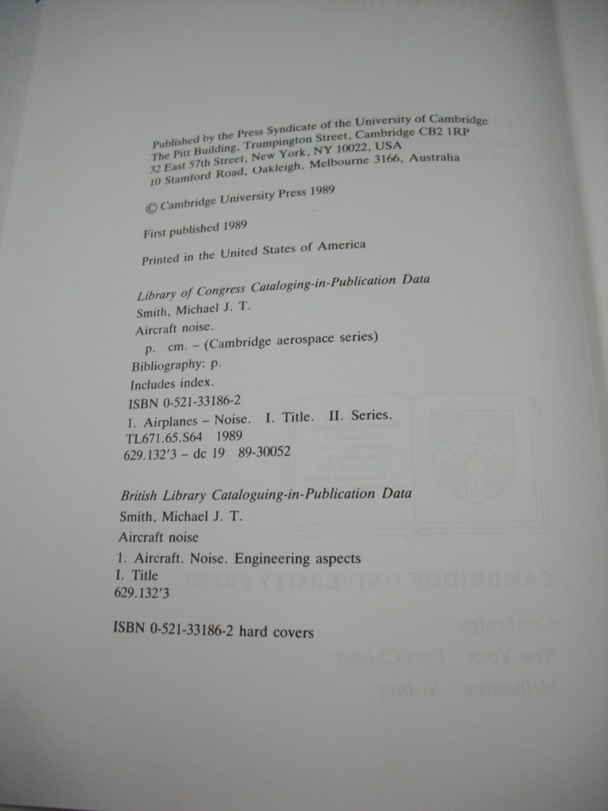 SCARCE CAMBRIDGE UNIVERSITY AERONAUTICS TEXT « AIRCRAFT NOISE » BY SMITH! 359 PGS