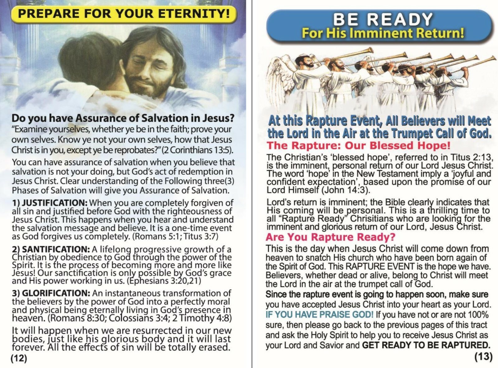 Bible – Gospel Tracts: The RAPTURE! Pack of 32 units in 2 Covers, 16 Pages Each
