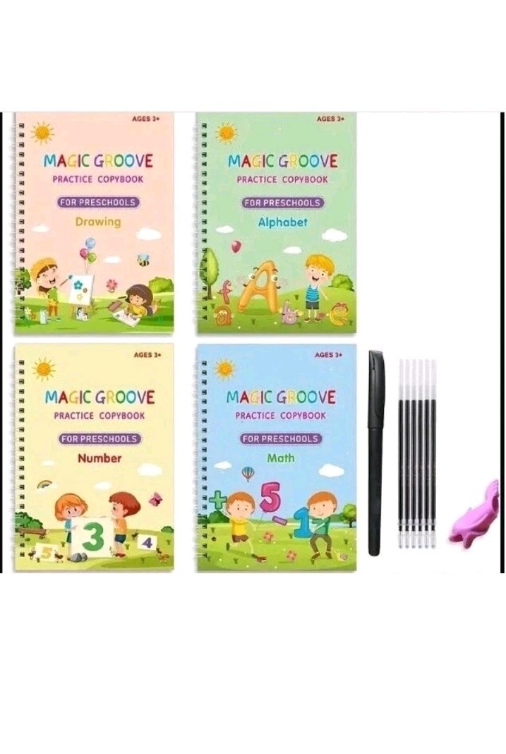 4Pc Groove Books for Kids,Magic Practice,Reusable Handwriting Workbook Kids 3+