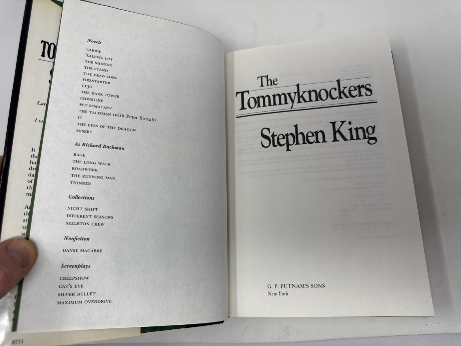 THE TOMMYKNOCKERS by Stephen King 1st Edition 1st Printing GP Putnam&rsquo;s Sons 1987