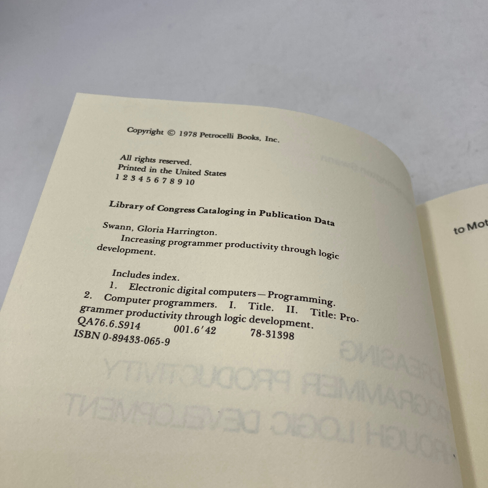 Vintage Book Increasing Programmer Productivity through Logic Development 1978
