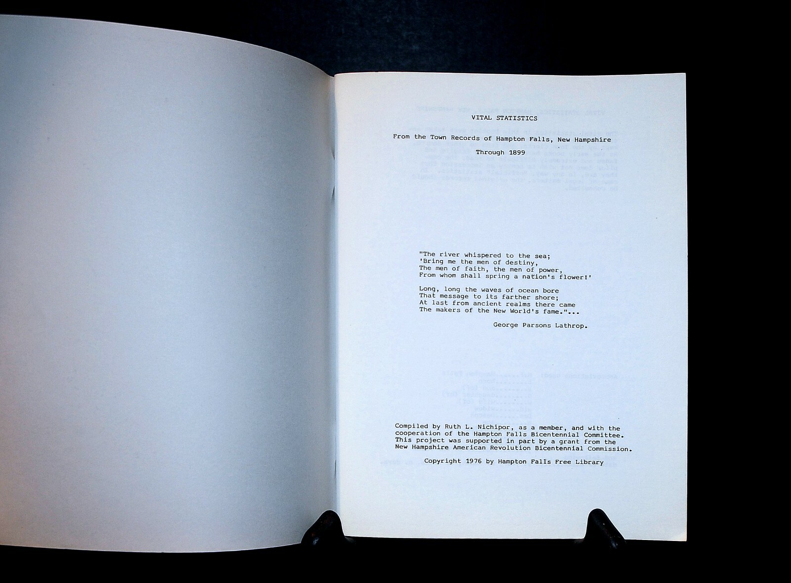 &lsquo;Hampton Falls NH Vital Statistics&rsquo; Town Records thru 1899 by Nichipar 184 Pages
