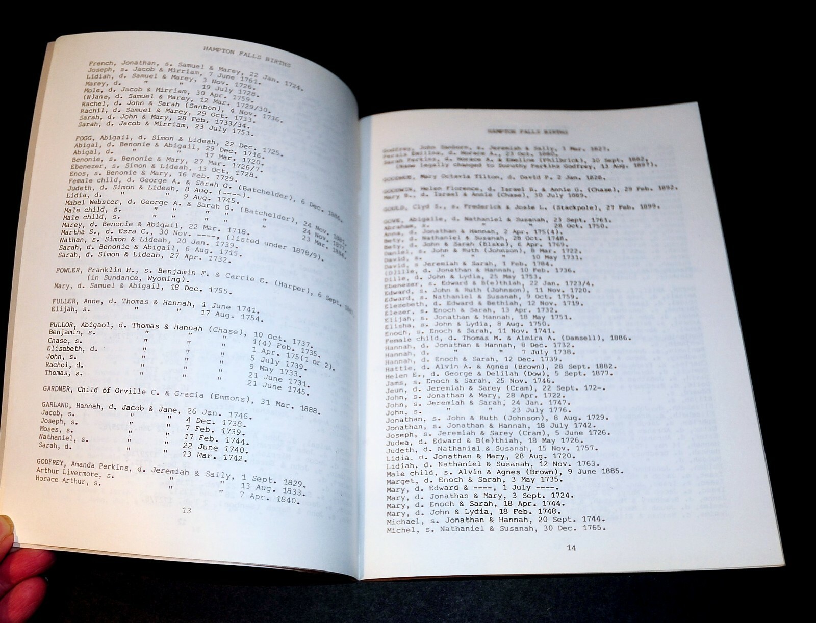 &lsquo;Hampton Falls NH Vital Statistics&rsquo; Town Records thru 1899 by Nichipar 184 Pages