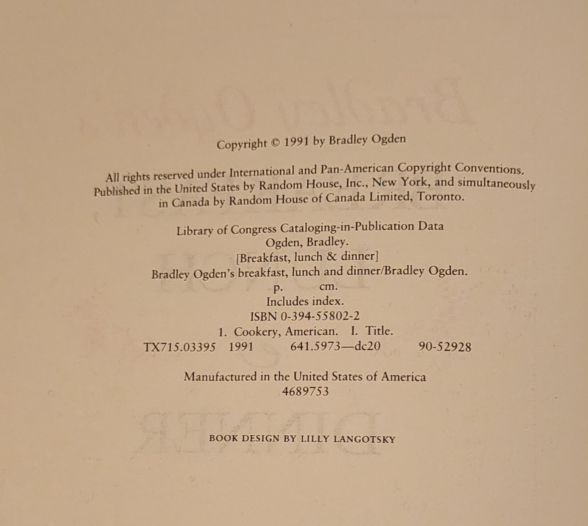 Bradley Ogden&rsquo;s Breakfast, Lunch, and Dinner – Hardcover – Dust Jacket – SIGNED