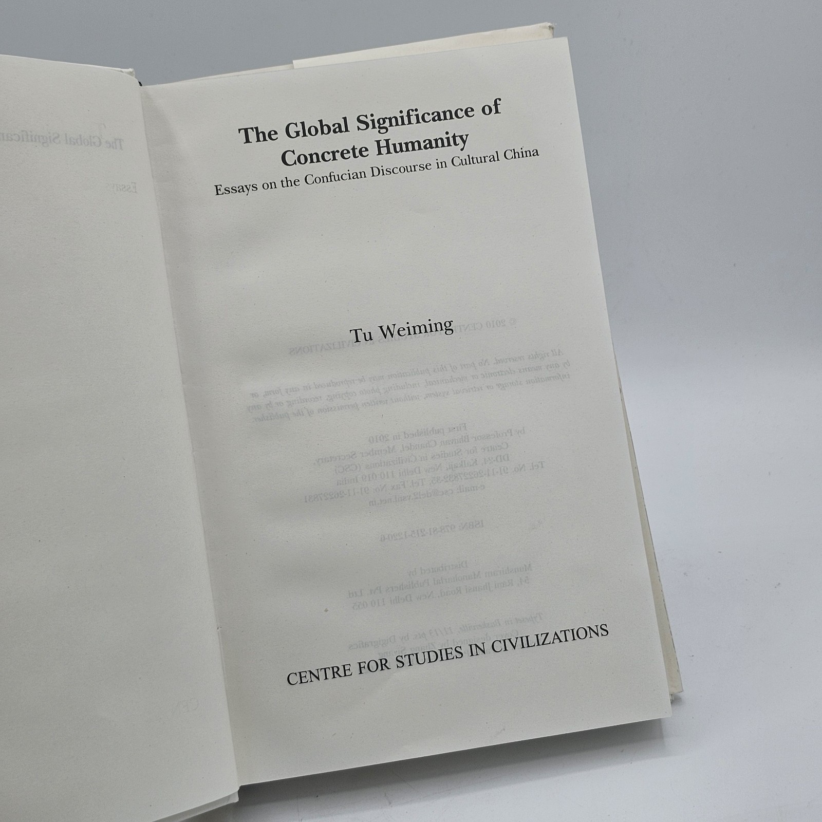 Global Significance Concrete Humanity Tu Weiming 2010 1st Edition HC w/DJ CSC