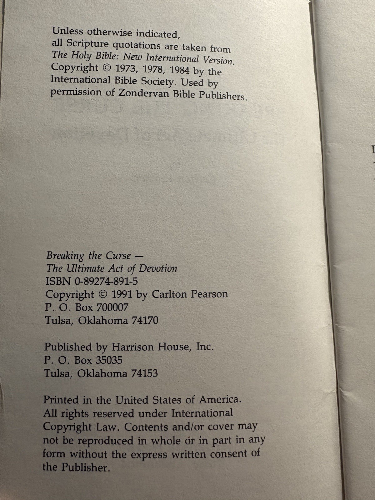 Breaking the Curse Carlton Pearson 1991 Harrison House Tithing Prosperity Gospel