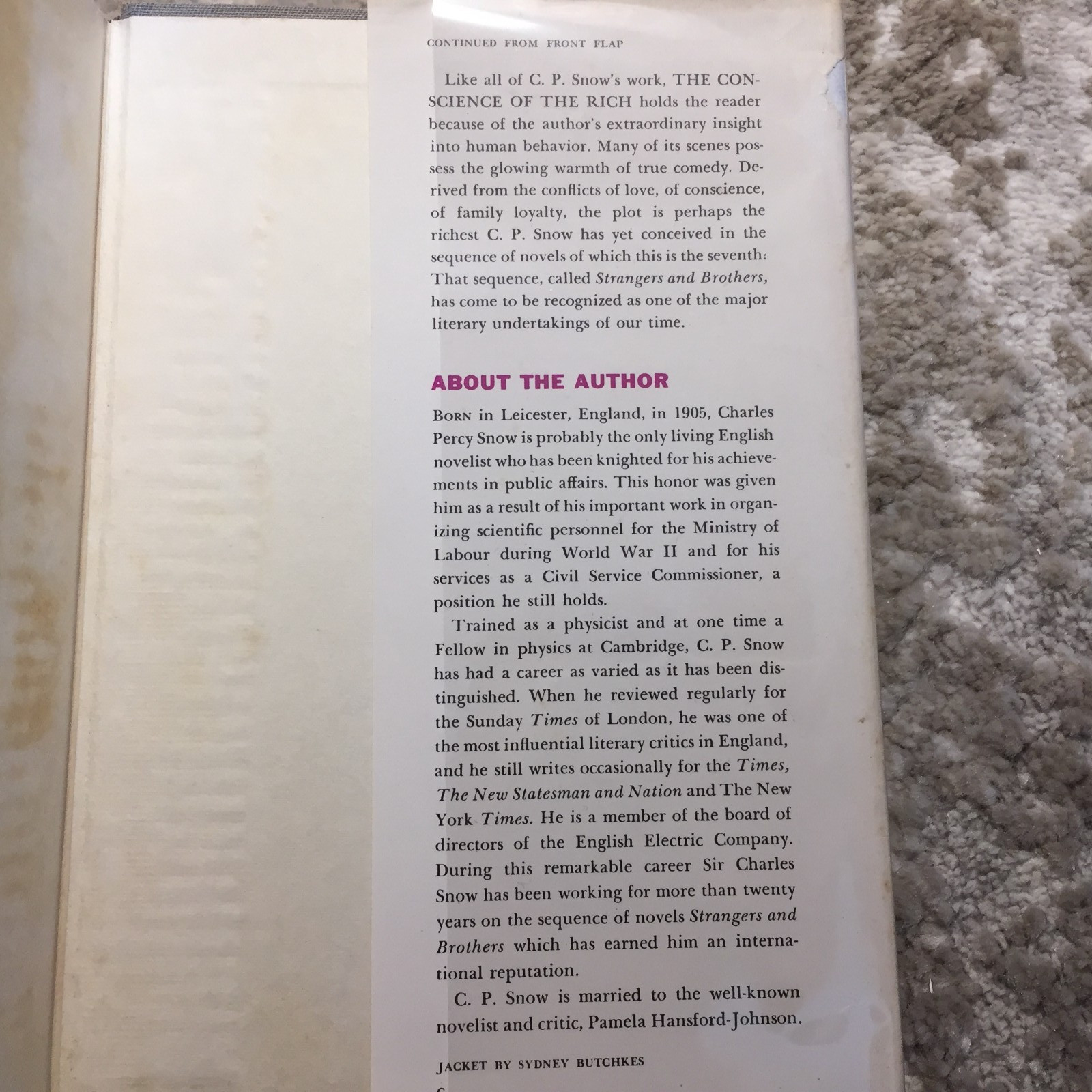The Conscience Of The Rich C. P. Snow 1958 Charles Scribner’s Sons Family Saga