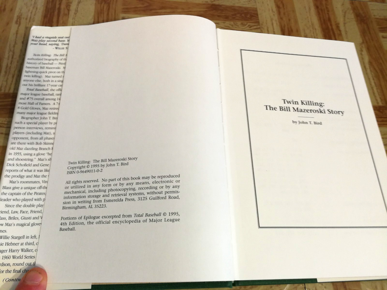 Twin Killing: The Bill Mazeroski Story, John T Bird 1995 HCDJ Illustrated MLB