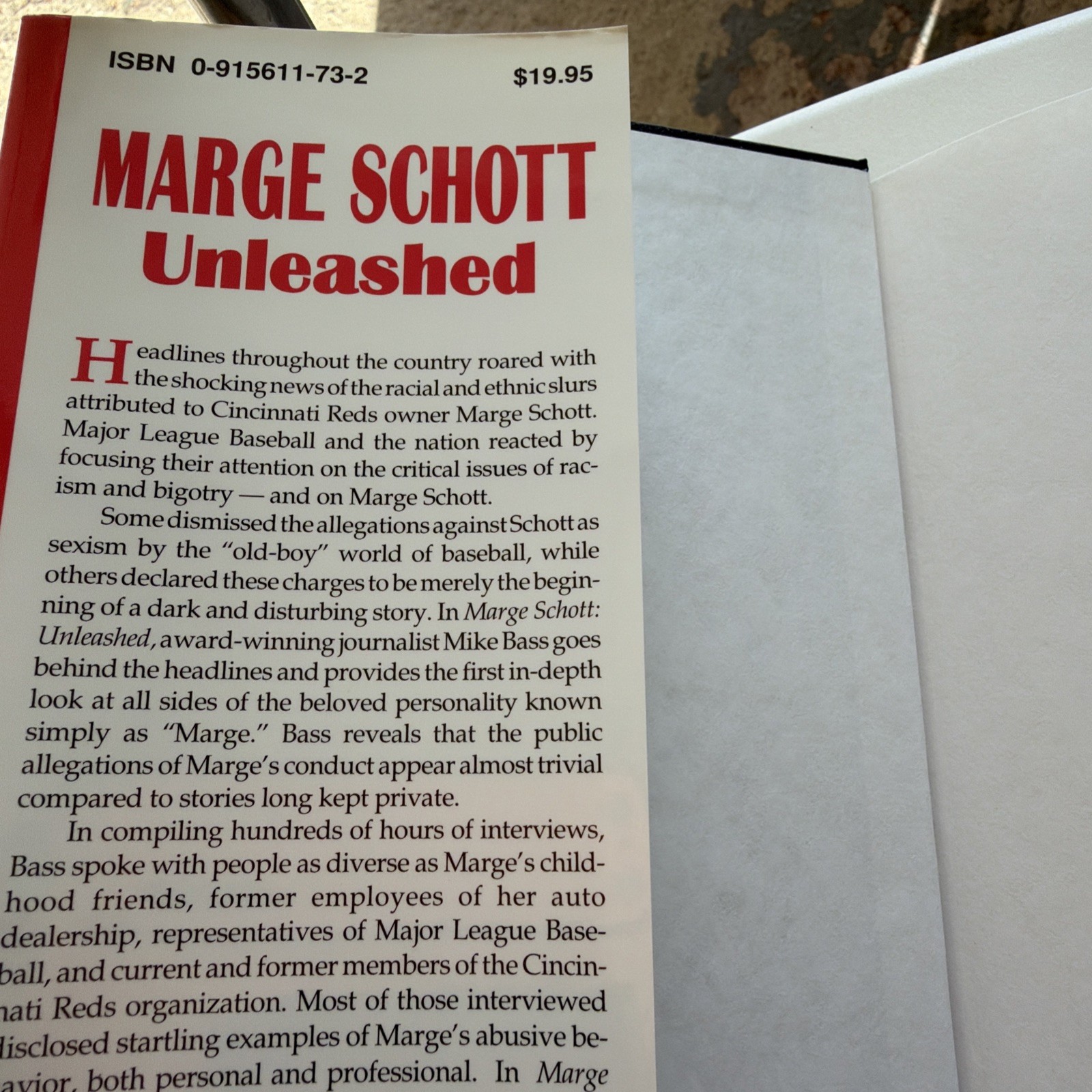 Marge Schott Unleashed Mike Bass 1993 1st Edition HC DJ Cincinnati Reds MLB