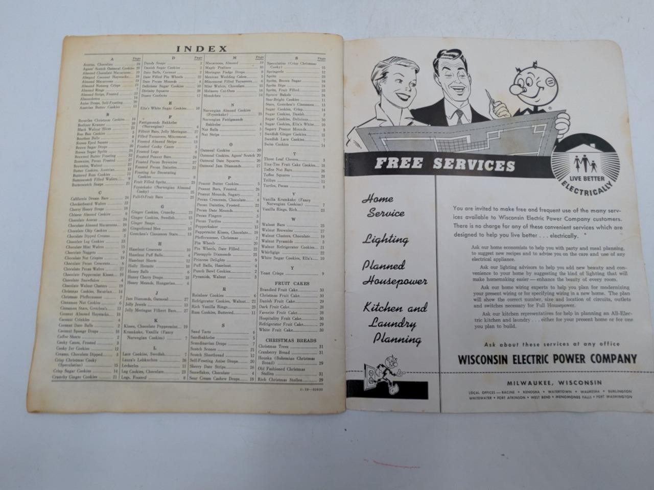 1959 WE Energies Cookie Book Wisconsin Electric Christmas Cooky Recipe Book A
