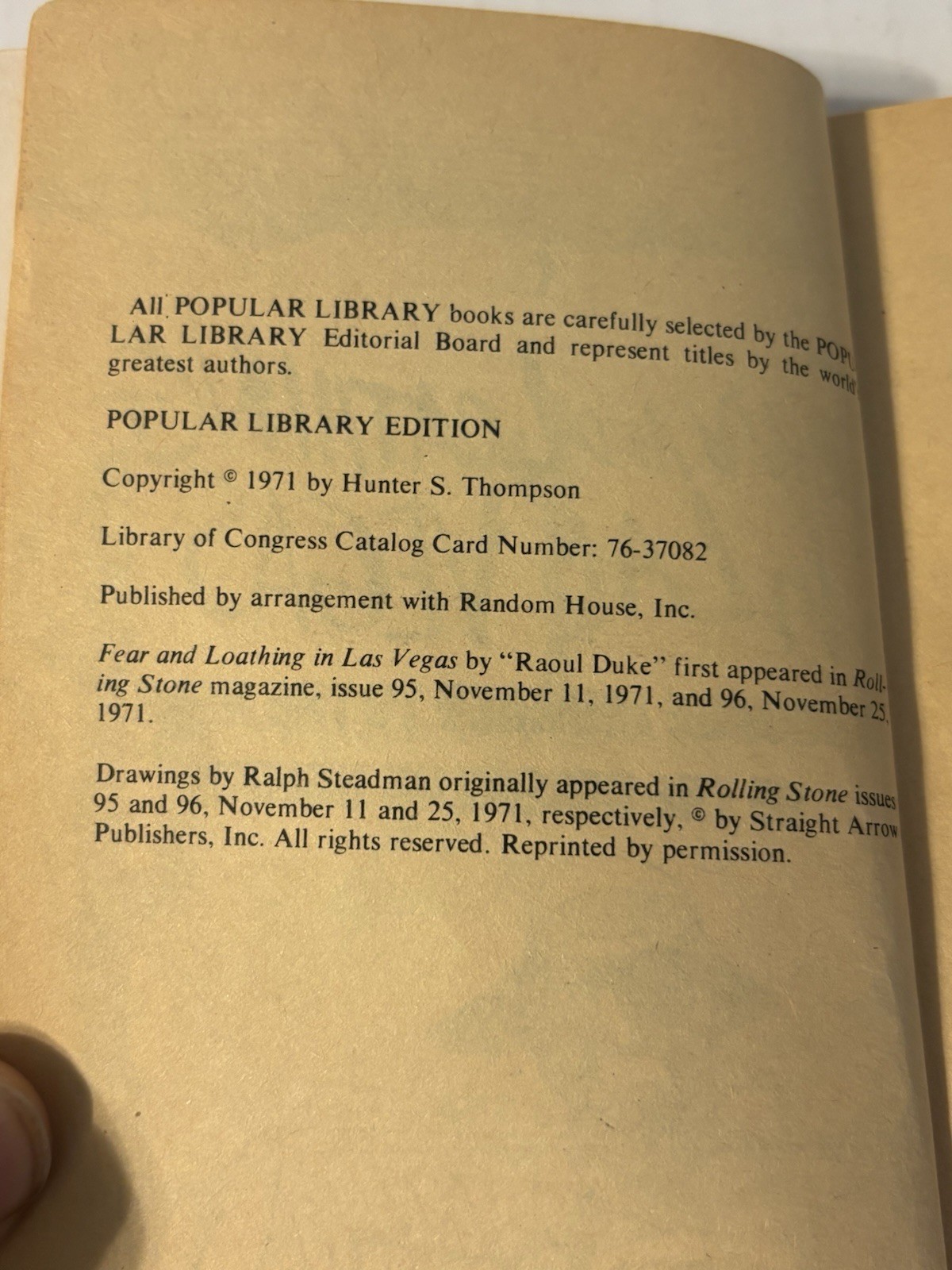 Fear and Loathing in Las Vegas by Hunter S. Thompson 1971 Paperback