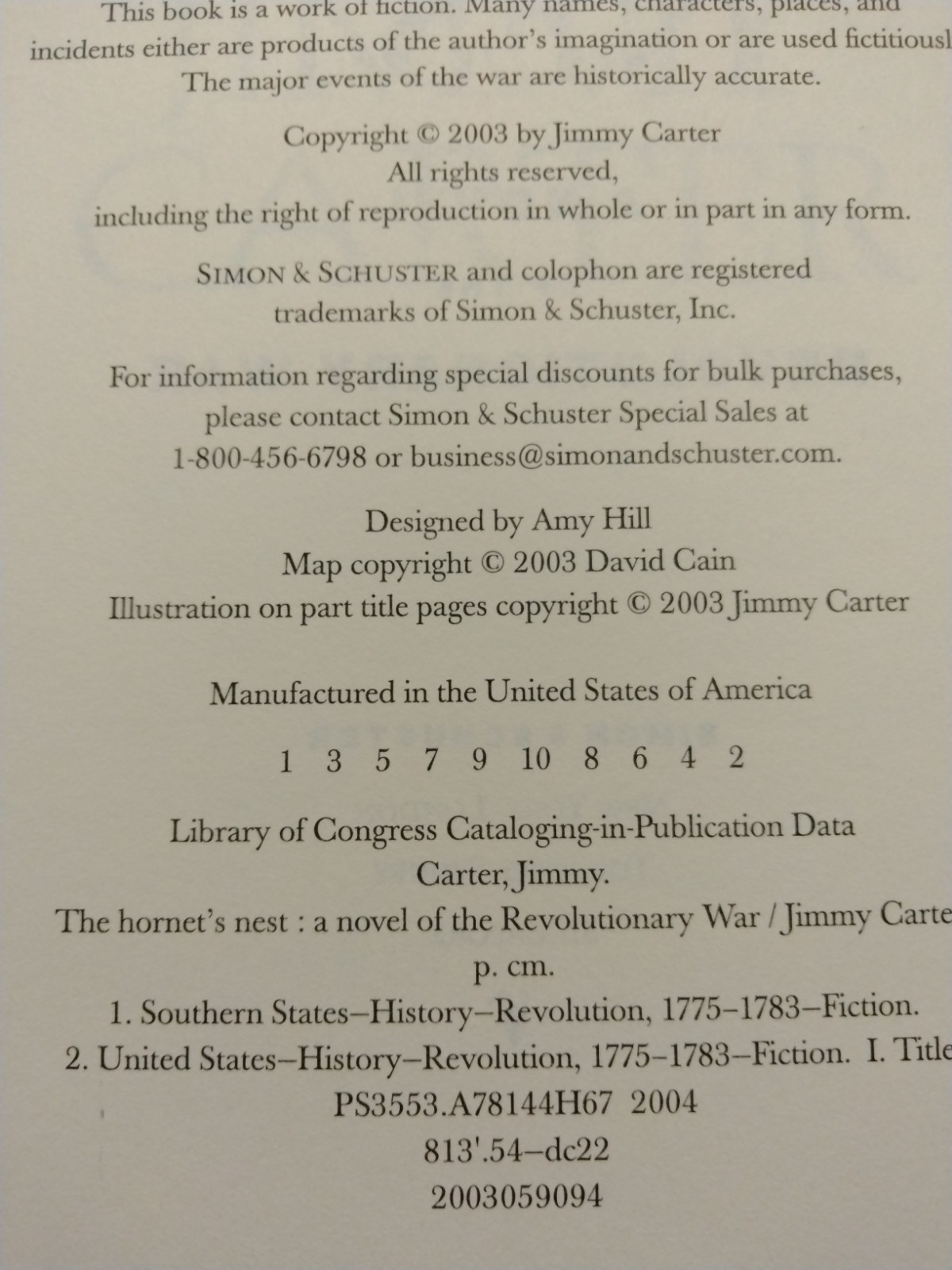 President Jimmy Carter “The Hornet’s Nest” 2003 1st Edition, 1st Print HC/BJ