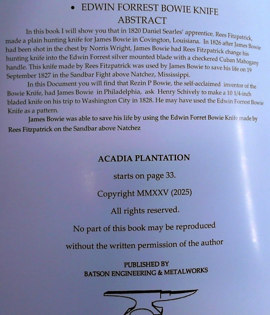 2 in 1 Books on Jim Bowie Edwin Forrest Knife & Acadia Plantation Bowie&rsquo;s Home