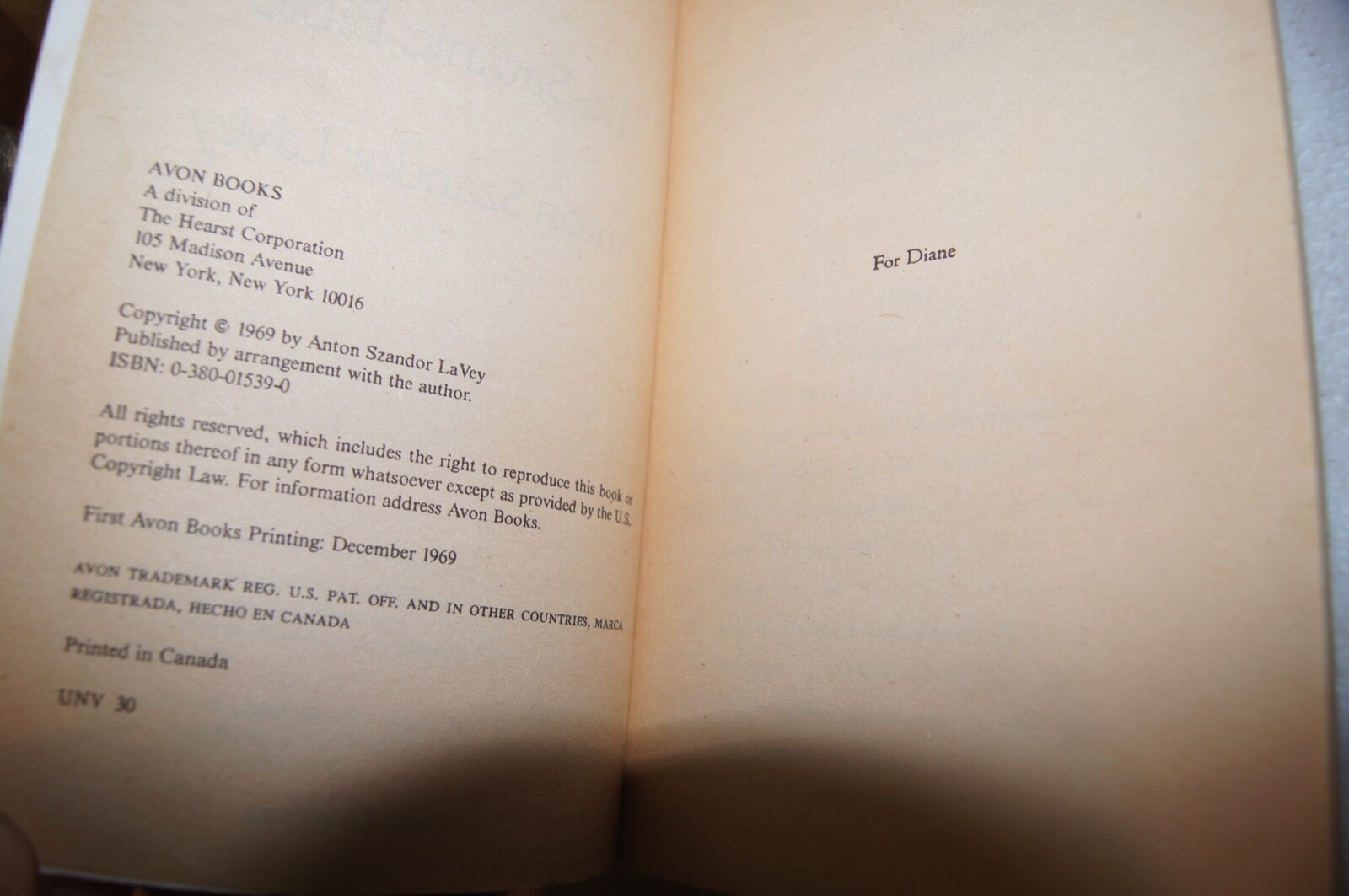 The Satanic Bible Anton LaVey 1st Edition 30th Printing Canada Satanism Vintage