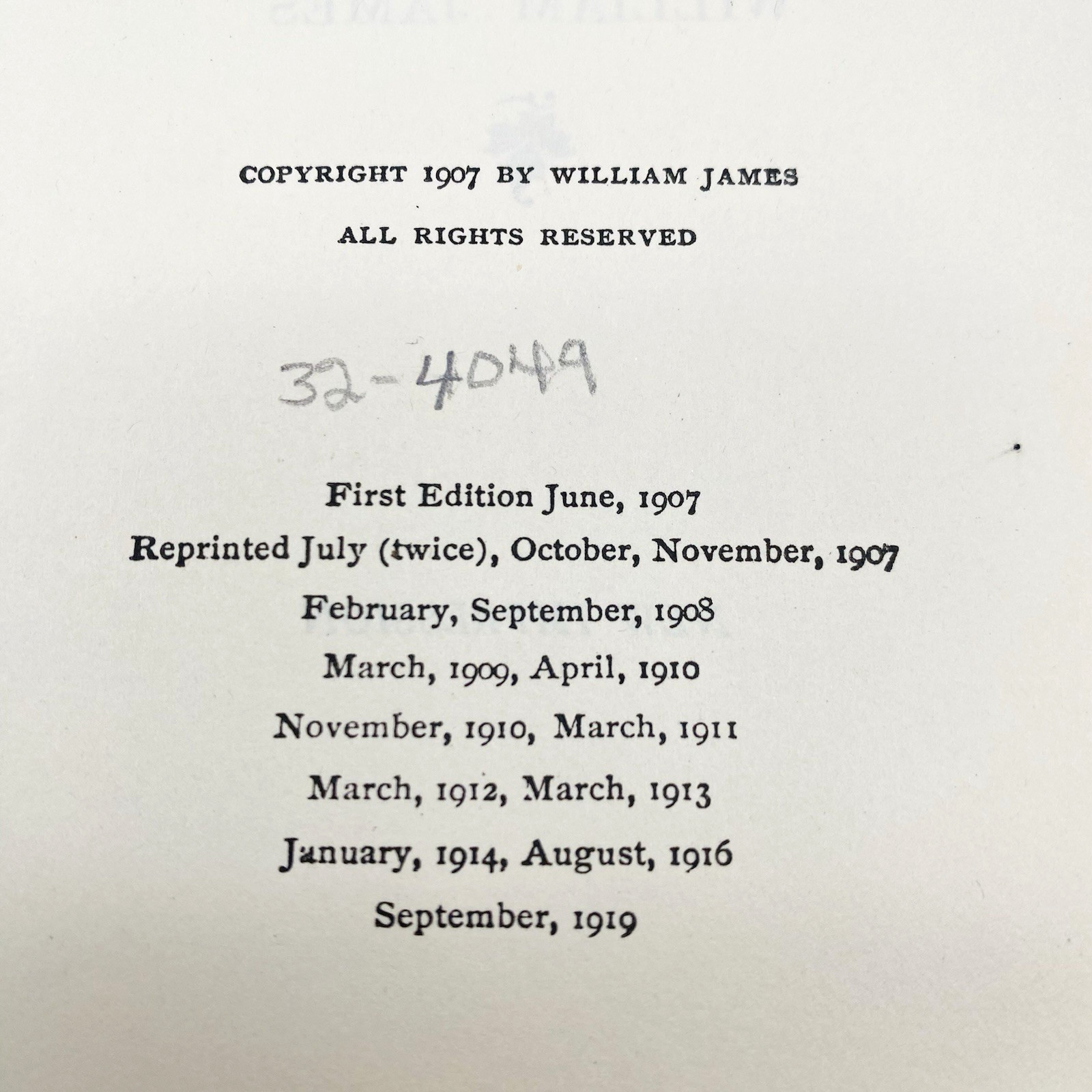 Pragmatism New Name for Some Old Ways of Thinking William James 1919 Hardcover