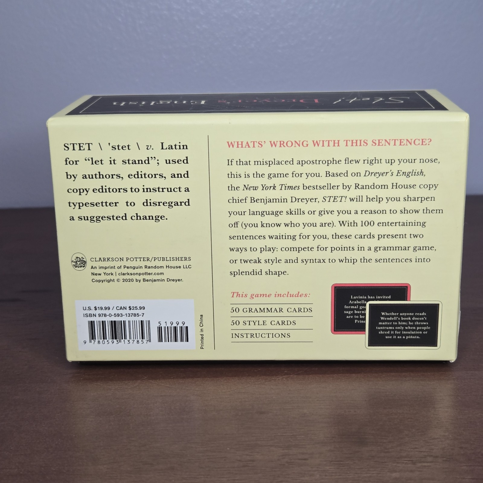 STET! Dreyer&rsquo;s English : A Game for Language Lovers – Grammar Trivia Card Game