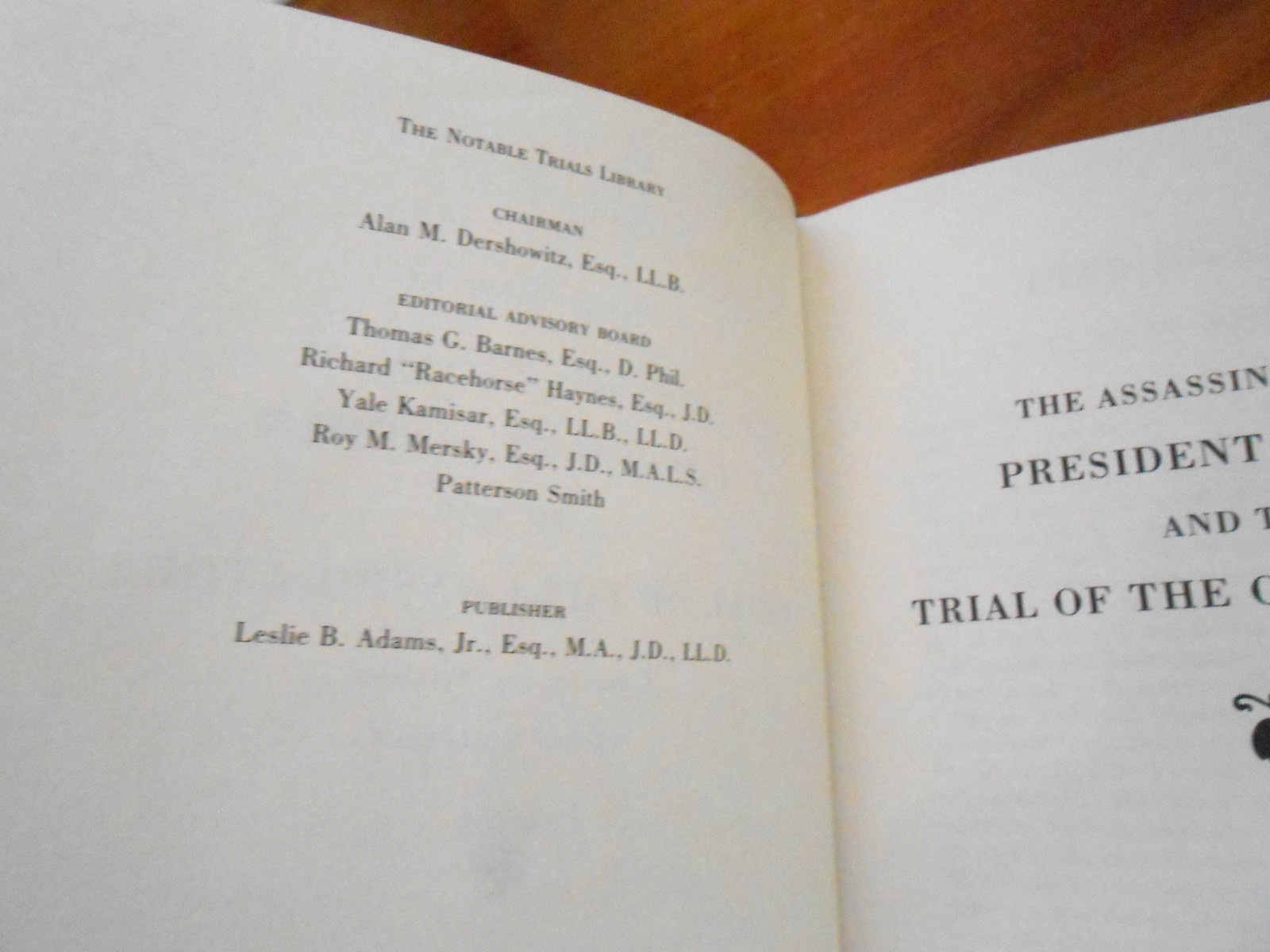 Notable Trials THE ASSASSINATION OF PRESIDENT LINCOLN 1989-1/4 Leather HC VGC-LN