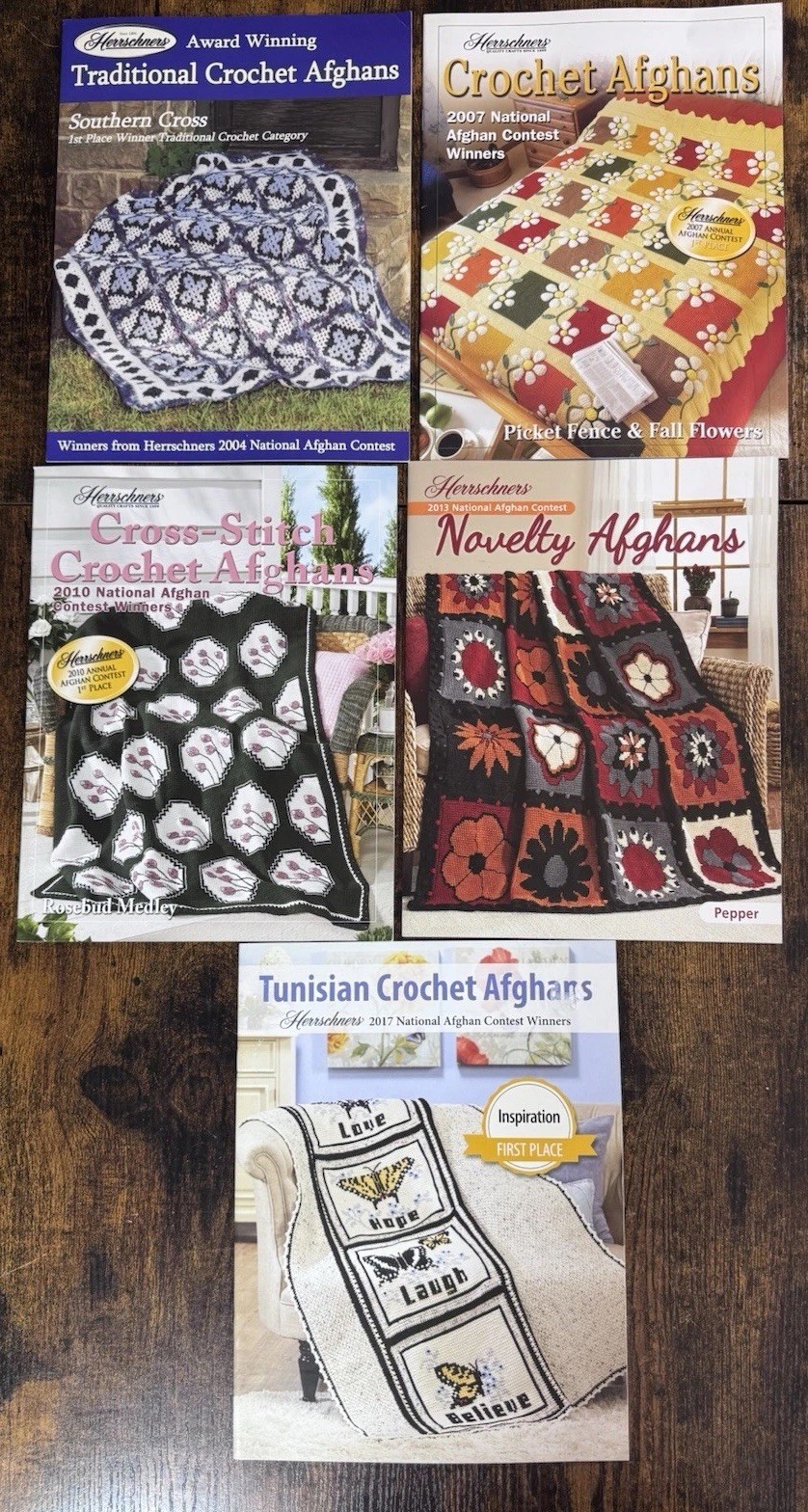 Herrschners Novelty Tunisian Crochet Afghans Pattern Bundle Set of 5 Craft Books